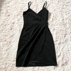 Celestial Whimsygoth Dark Fairy Sparkle Formal Cocktail Glam Wrap Mini Dress